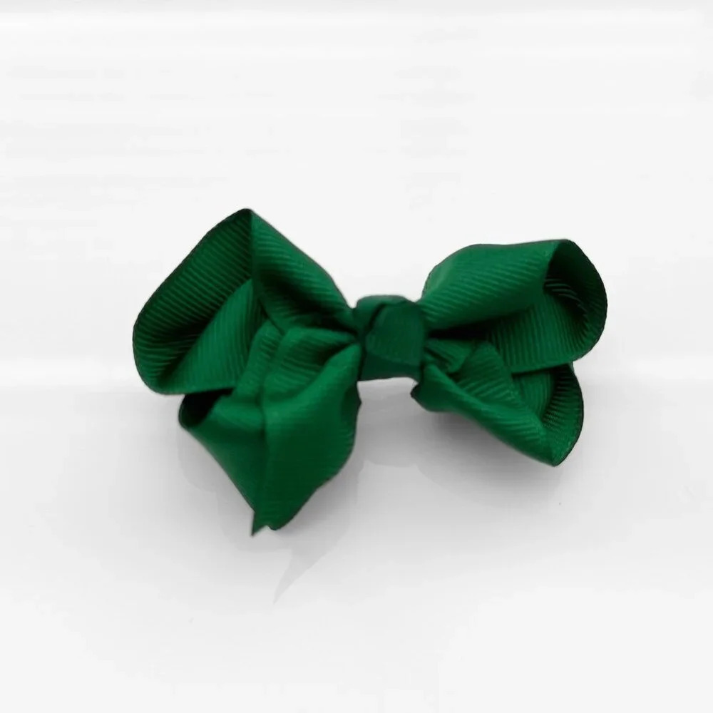 Set of 2 Pretty Girls Hair Bows Grosgrain Ribbon Hair Clips Accessory Dark Green - Picture 3 of 5
